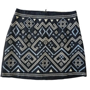 Lush‎ Jubilee Black Embroidered Mini Skirt XS Aztec Geometric Cotton